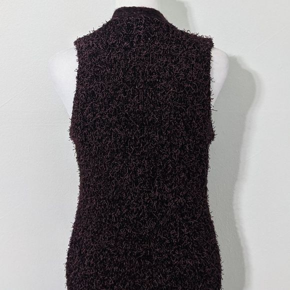 BCBGeneration Wine and Black Fuzzy Long Vest Size Small - Picture 5 of 10